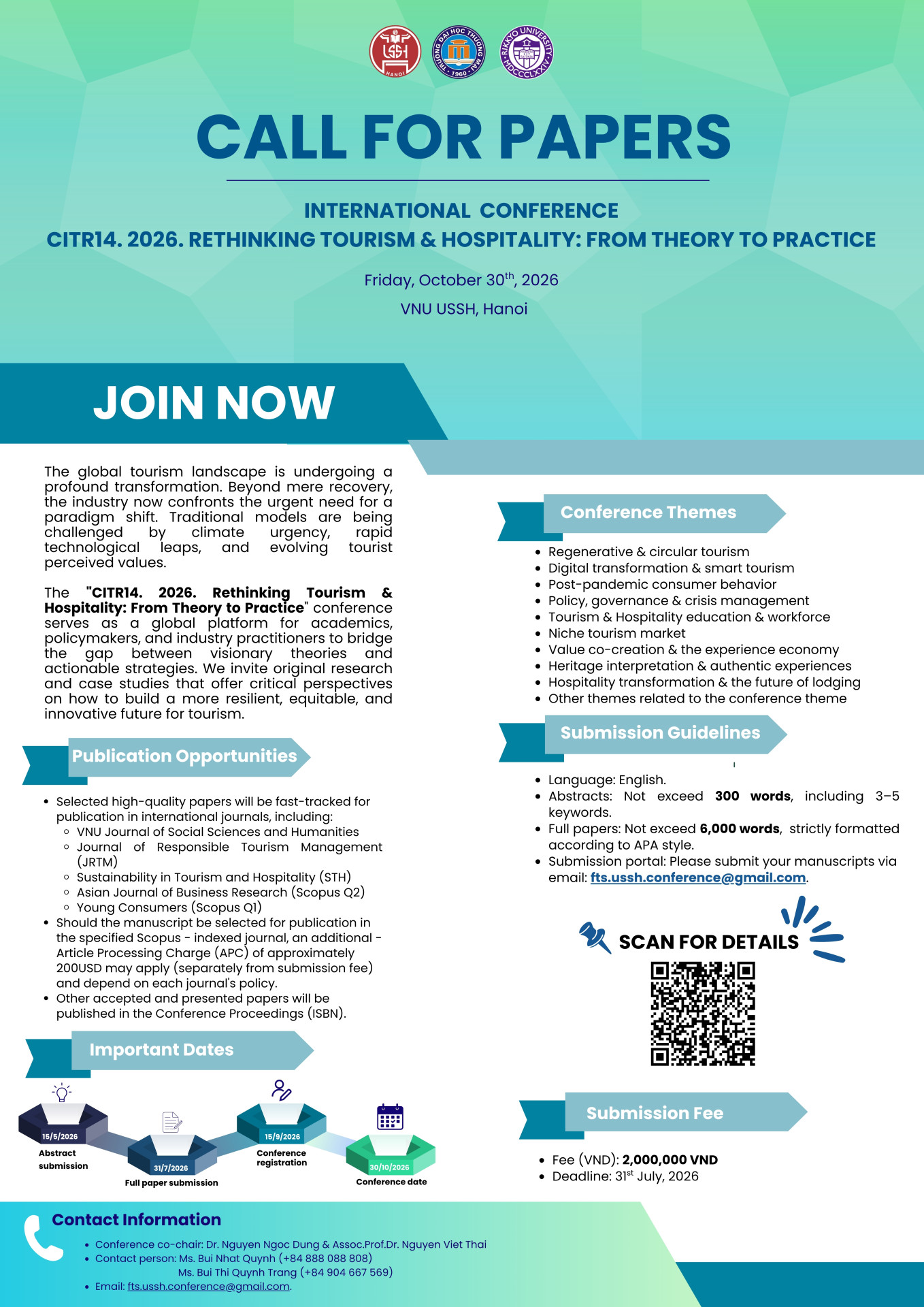 HỘI THẢO KHOA HỌC QUỐC TẾ CITR14 2026: RETHINKING TOURISM & HOSPITALITY: FROM THEORY TO PRACTICE