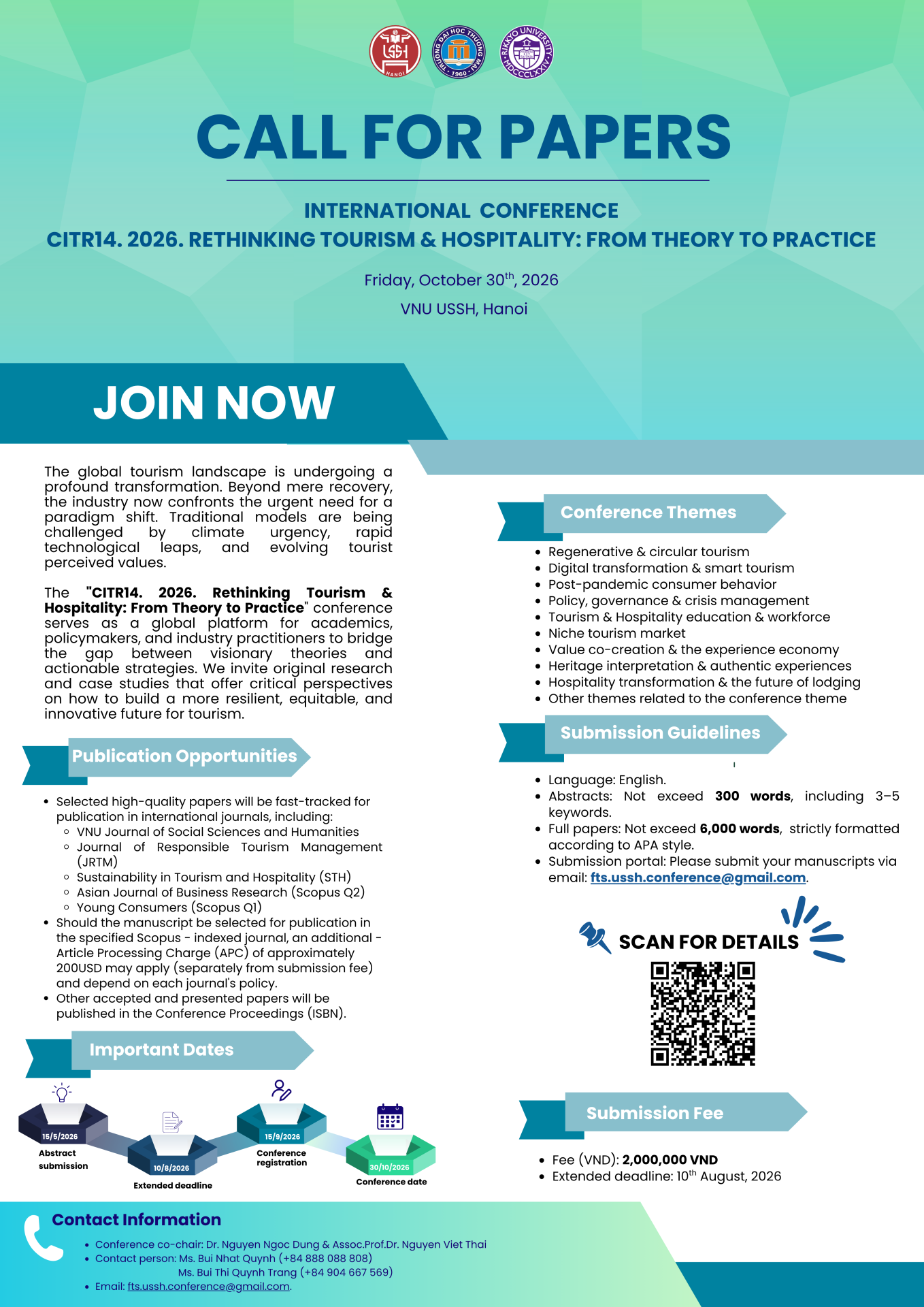 INVITATION TO JOIN THE INTERNATIONAL CONFERENCE “CITR14. 2026. RETHINKING TOURISM & HOSPITALITY: FROM THEORY TO PRACTICE”