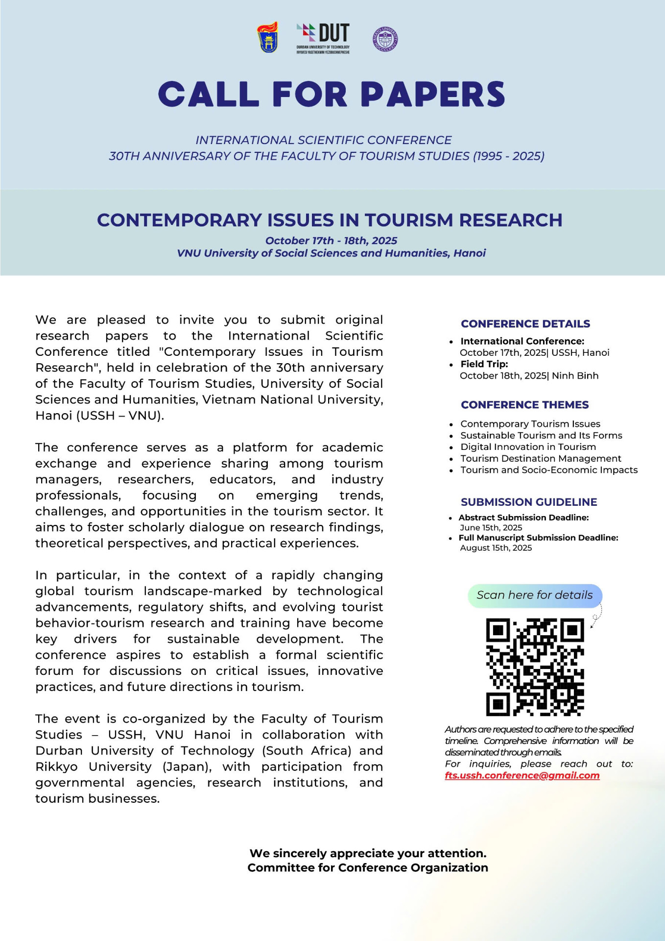 CALL FOR PAPERS: International Scientific Conference 30th Anniversary of the Faculty of Tourism Studies