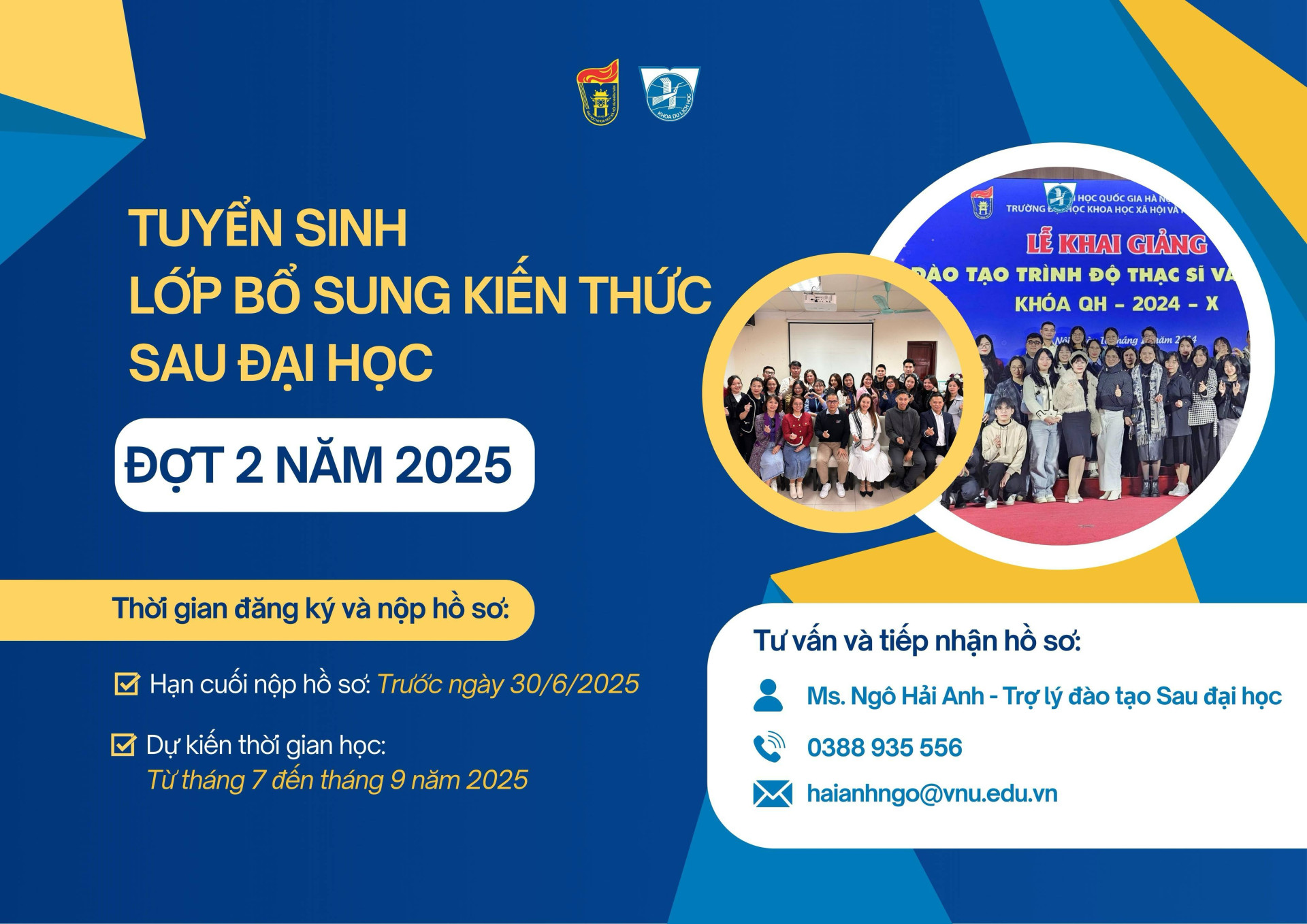 THÔNG BÁO TUYỂN SINH LỚP BỔ SUNG KIẾN THỨC SAU ĐẠI HỌC ĐỢT 2 NĂM 2025